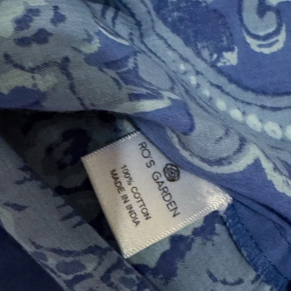 Anthropologie Ro’s Garden Blue Floral Button-Up Blouse Boho Chic Sz L Tunic Top - Picture 7 of 9